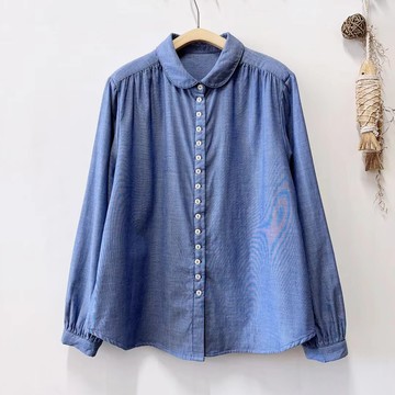 翻領肩褶燈籠袖純棉襯衫952112