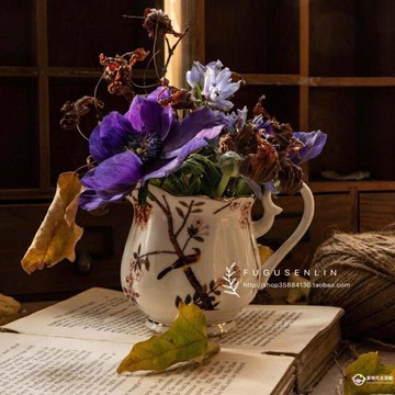 花瓶花器英式金邊喜上眉梢白色陶瓷水奶壺花瓶水培干鮮插花束攝影道具裝飾 台灣樂天市場 Line購物