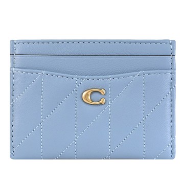 COACH CM434 質感絎縫皮革隨身名片卡夾.淺藍