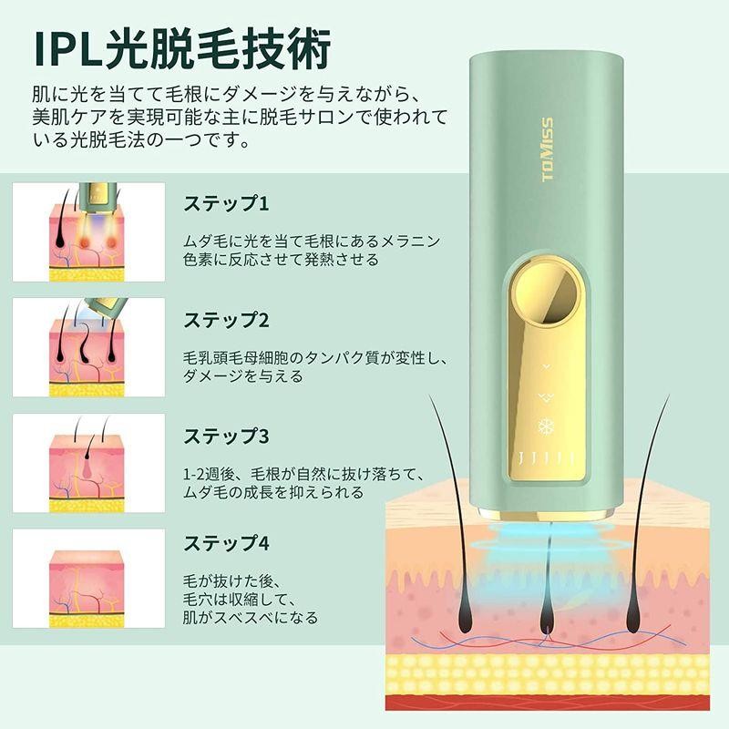 TOMISS脱毛器 浅緑色 脱毛機器 メンズ冷感 連続照射 光脱毛器 家庭用