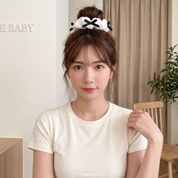 【FEE BABY 2色】撞色蝴蝶結小香風皺皺大腸髮圈🔥髮飾 髮圈 時尚配件 女生配件 造型髮圈 配飾 丸子頭包頭髮繩