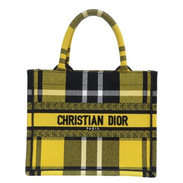 Dior 迪奧【激安價】 黃色 緹花帆布 格紋 小號 Book Tote 托特包 【二手名牌BRAND OFF】