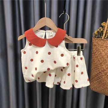 mori🎀mori女童棉麻套裝夏季新款小童娃娃領夏裝兒童女寶寶公主兩件套