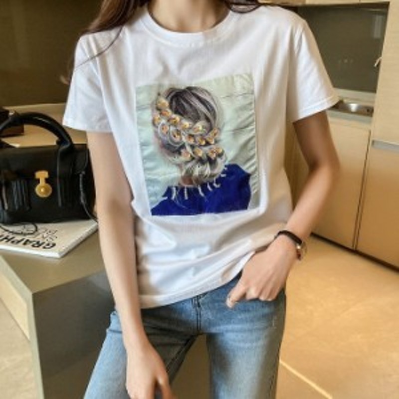 Tシャツ レディース きれいめ 40代 春夏 上品 半袖Tシャツ プリント ブラウス 白トップス カジュアル韓国風 ゆったりカットソー オシャレ 通販  LINEポイント最大4.0%GET | LINEショッピング