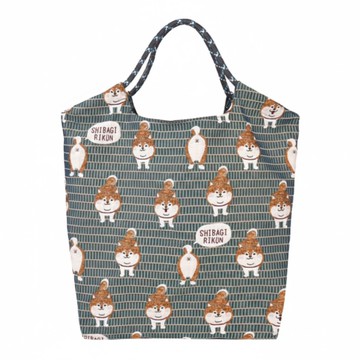 kUSUgURU JAPAN 日本眼鏡貓 柴尻君系列 日本精緻戈布蘭織 傘繩多用途購物包/織紋拼色時尚包  36 x 44 x 13.5cm  藍灰色