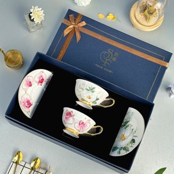 四福「漫游仙境」咖啡杯禮盒歐式小奢華骨瓷對杯創意新婚杯子禮物