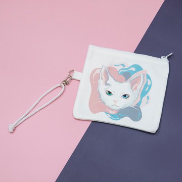 貓咪插畫帆布小袋白色-卷毛貓