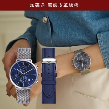 RELAX TIME 三眼計時腕錶｜不鏽鋼×藍 Ø40mm (RT-85-2)｜加碼送皮帶