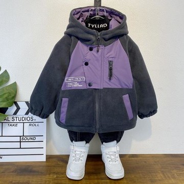 男童秋冬加絨棉服2024新款洋氣兒童冬季加厚外套帥寶寶中長款棉衣