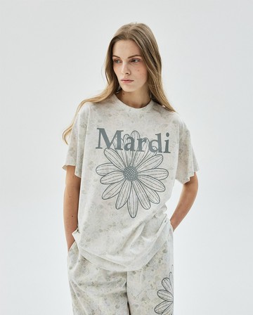 MARDI MERCREDI 印花短TEE 灰藍色 復古花底 小雛菊 灰花 純棉TSHIRT FLEUR FLOWERMARDI