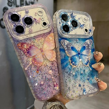 時尚紫色爆閃蝴蝶iPhone17promax手機殼蘋果16防摔11/12/13潮14創意15防摔