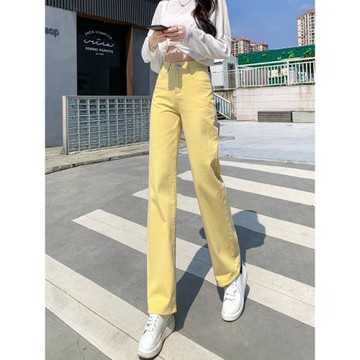 彩色窄版闊腿褲女褲子2025新款秋裝休閑多巴胺直筒黃色牛仔褲長褲