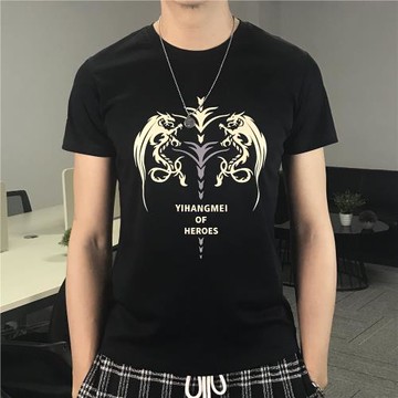 歐洲站新款創意休閑印花青年流行雙絲光純棉韓版2024修身衣服短袖