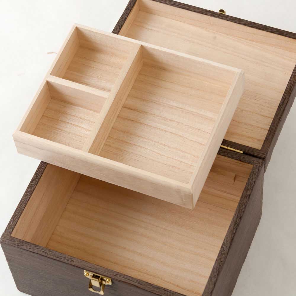 ソーイングボックス・小 裁縫箱 木目込細工 桐製・時代仕上 箱長の桐工芸品 Sewing box of Paulownia, Hakocho