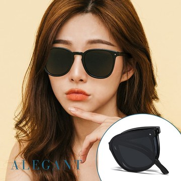 【ALEGANT】輕巧時尚玄鷹黑彈簧鏡腳折疊UV400太陽眼鏡│UV400方框摺疊偏光墨鏡