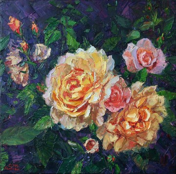 玫瑰畫花卉原創藝術沙發藝術上方花卉藝術品 40 x 40 厘米