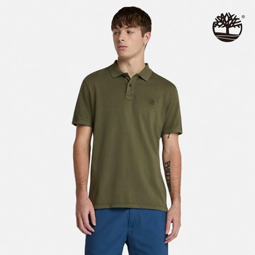 Timberland 男款軍綠色休閒短袖Polo衫|A6R29A58