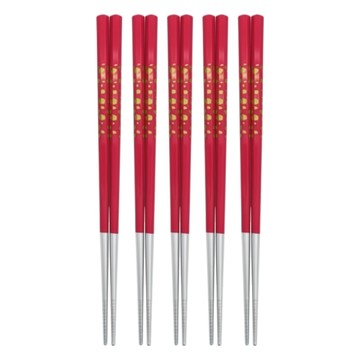 BUFFALO 牛頭牌 雅潔複合八角波卡筷  紅色  1套  5雙筷子