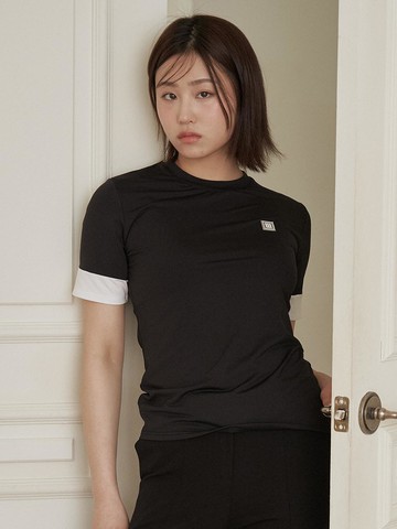 Short-sleeve Color block Base layer T-shirt [Black]