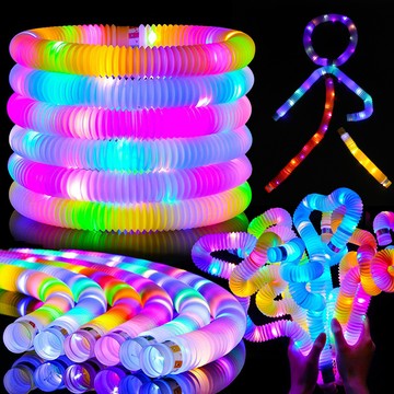 洛陽牡丹 AMZ 12pcs熒光棒 減壓發光伸縮管玩具 閃光波紋管發洩解壓LED燈光水管派對用品