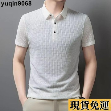 🌸台出免運🌸 夏季翻領無痕短袖T恤男商務休閒polo衫潮流薄款免燙冰絲半袖 Polo衫 工作服 排汗衫 短袖上衣 男