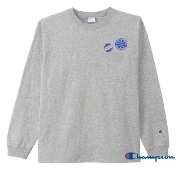 Champion CASUAL棒球刺繡貼布長袖Tee(灰色)