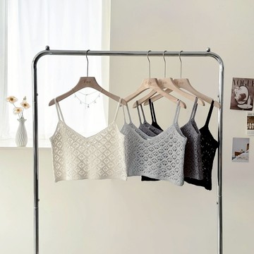 【Fee隔日到貨4色】鏤空洞洞菱紋V領細肩帶針織背心🔥疊穿背心 外罩背心 吊帶背心 毛衣背心 馬甲背心 韓版背心