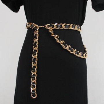 時尚走秀金屬腰鏈歐美重工鏈條復古雙層穿繩黑金鏈條腰帶大氣裙鏈