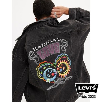 Levis Pride平權系列 男女同款 寬鬆版牛仔外套 / 精工刺繡布章 / 彩虹插畫