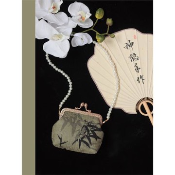 神隱手作墨竹青國風新中式零錢包復古小眾竹葉口金包配旗袍漢服