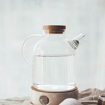 日式家用大容量水果茶咖啡館下午茶壺杯高硼硅耐熱玻璃木蓋花茶壺