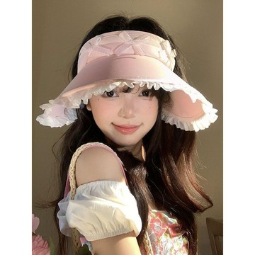免運🔮蝴蝶結蕾絲邊冰絲空頂帽女夏季大帽檐防紫外線遮陽防曬太陽帽子潮抗UV防曬 太陽帽 大帽沿 防紫外線 遮陽帽 登山帽