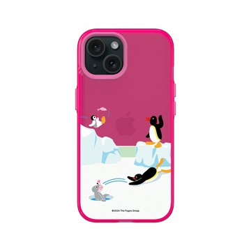 iPhone 15 Clear 粉漾桃 - Pingu 企鵝家族 - 魚的接力賽
