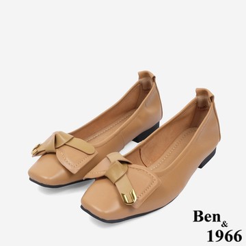 Ben&1966高級羊皮簡約大方蝴蝶結方頭包鞋-太妃糖棕(246112)