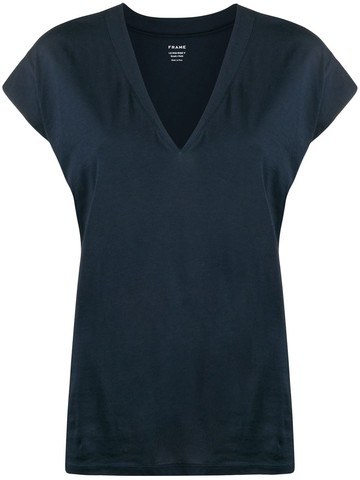FRAME - V-neck T-shirt - women - Pima Cotton - L - Blue