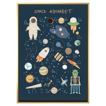 太空字母表 畫框 環保樹脂框 油畫布 松木內框  40 x 30cm  金色