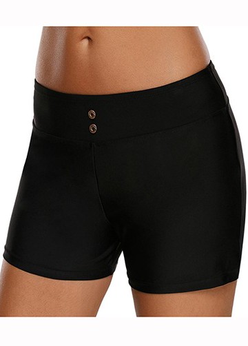 Band Waist Solid Black Swimwear Shorts