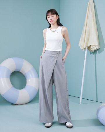 涼感天絲側釦裙片寬褲(兩色)