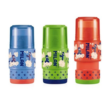 MILAN橡皮擦+可伸縮削筆器 功夫忍者 (顏色隨機出貨)