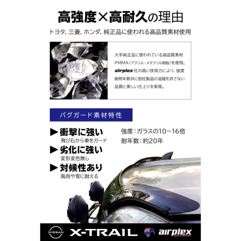 みんカラ大賞受賞】エクストレイル T31 バグガード ボンネットプロテクター パーツ 虫除け スモーク NISSAN X-TRAIL 日本語説明書付  正規品 １年保証 Airplex | LINEブランドカタログ