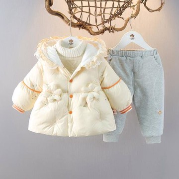 女2童棉衣冬裝新款洋氣周歲女寶寶加絨加厚4嬰兒外套保暖棉服套裝