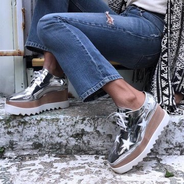 英倫厚底增高鞋女2024新款stella星星松糕鞋baby楊穎同款真皮坡跟