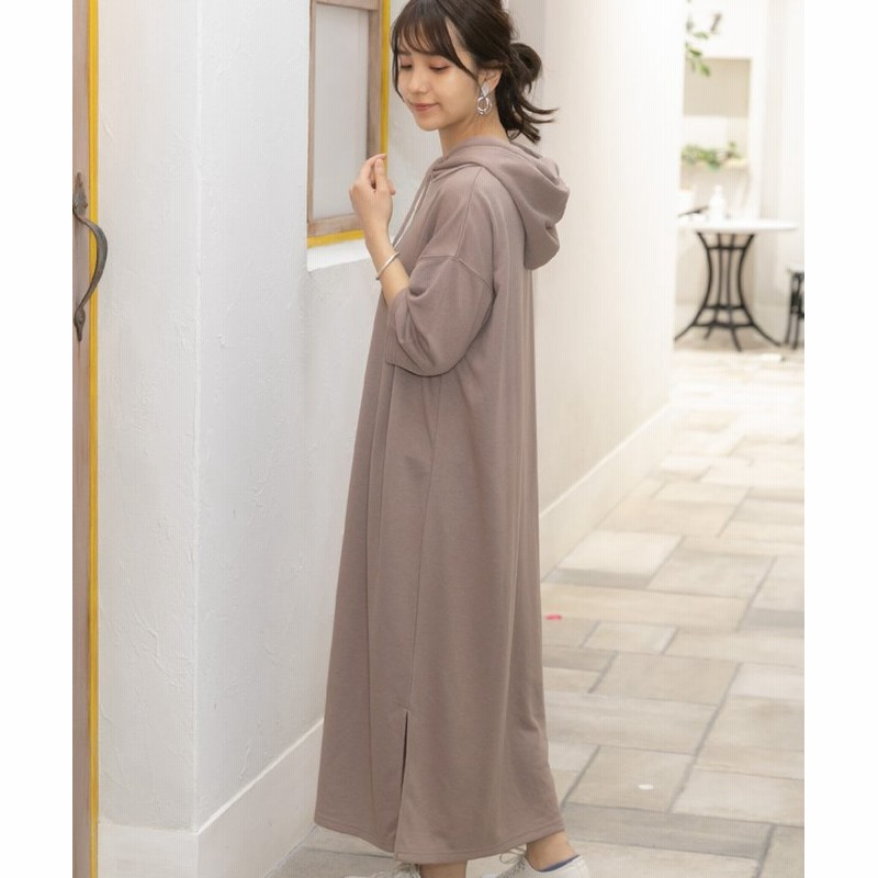 Ad Thie アドティエ 裏毛 パーカー ワンピース 半袖 サイド リブ スリット 二の腕カバー 5分袖 7分袖 ゆったり チュニック 春 夏 レディース モカ 通販 Lineポイント最大get Lineショッピング