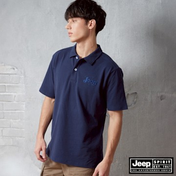 JEEP 男裝 復古LOGO刺繡短袖POLO衫-藍色