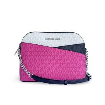 【MICHAEL KORS】三色拼接鍊條貝殼包-桃白灰