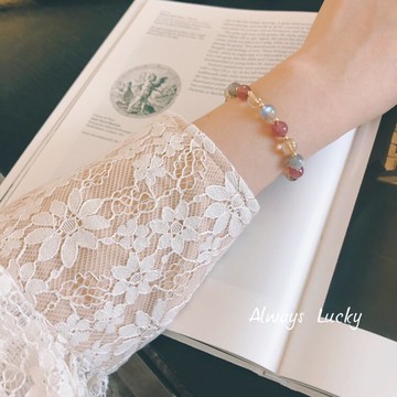 「腕間彩虹」糖果天然草莓晶金發晶灰月光少女心手鏈