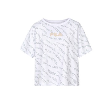 FILA 女短袖滿版幾何波紋機能排汗上衣-白色 5TEZ-5317-WT