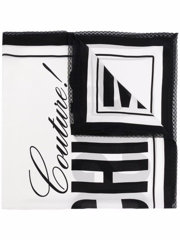 Moschino - logo-print lace-trim scarf - women - Silk - One Size - Black