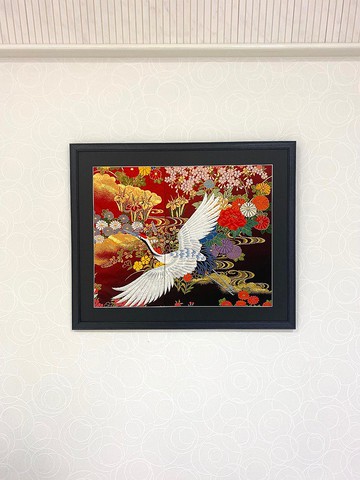 帶框 104 刺繡和服鶴日式和風室內裝飾禮物婚禮慶典喬遷長壽慶典好運帶框室內裝飾日本製造