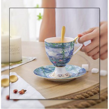 睡蓮家用骨瓷高腳茶杯碟250ml (禮盒裝)